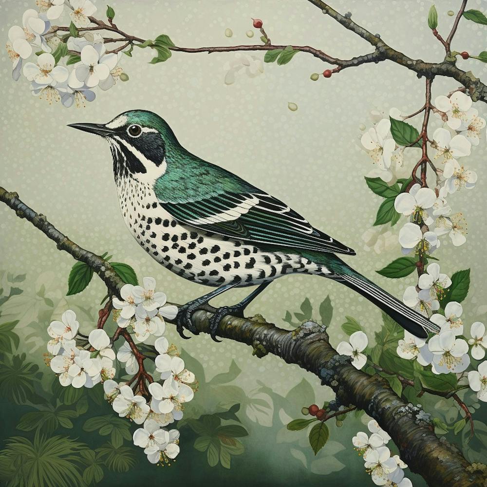 Ohara Koson Inspired Bird Painting Hermit Thrush 3 Square