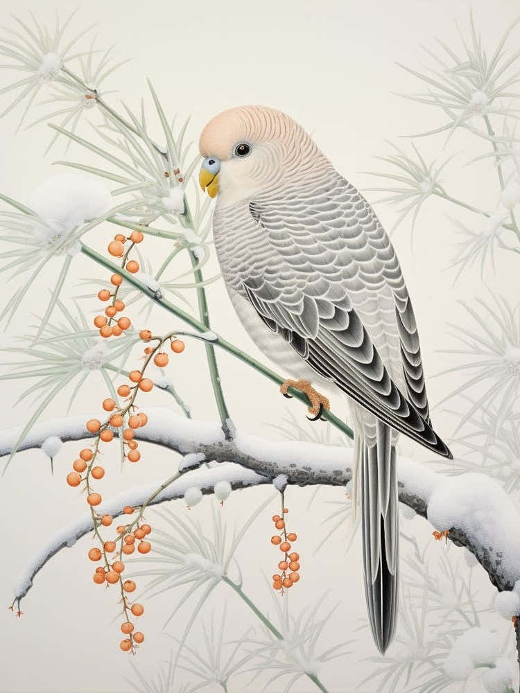 Winter Bird Painting Budgerigar 2