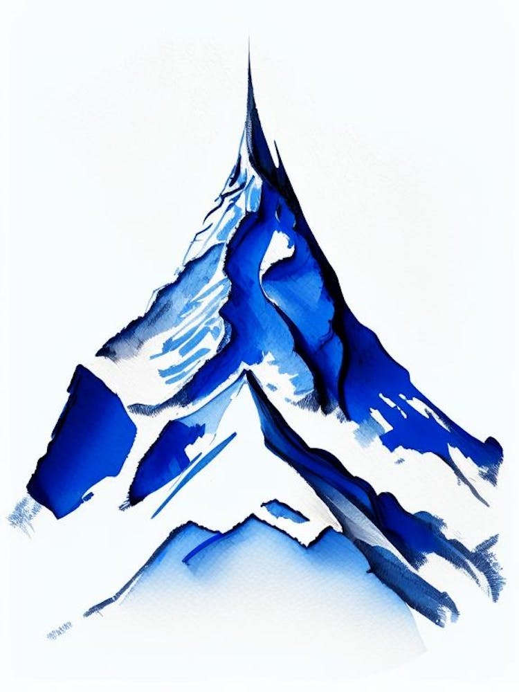 Mountain Peak Symbol Blue And White Line Drawing