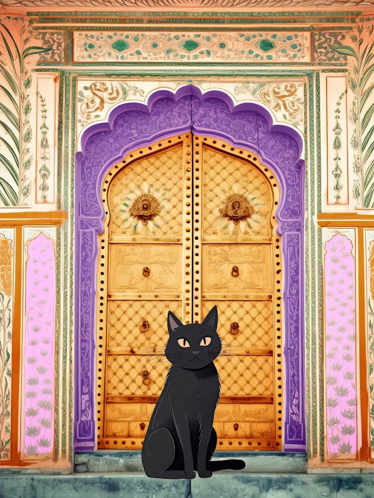 Indian Door And Black Cat