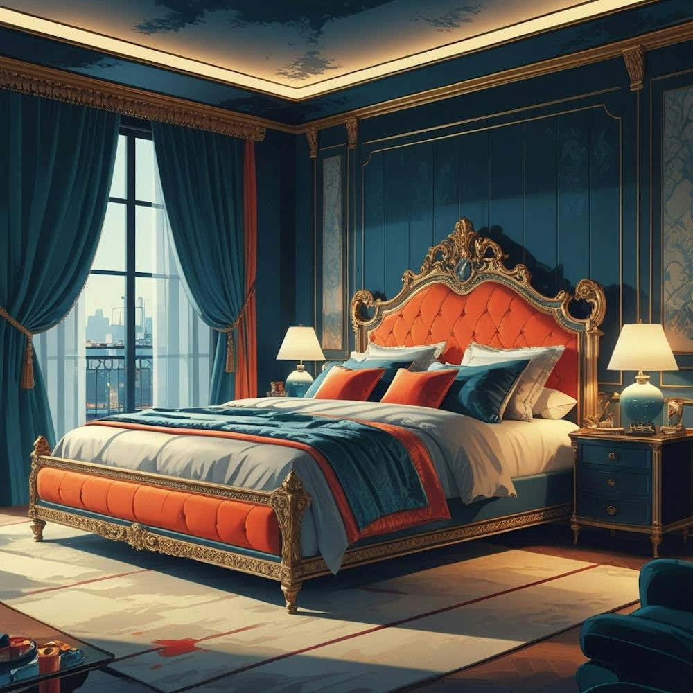 Blue And Orange Bedroom