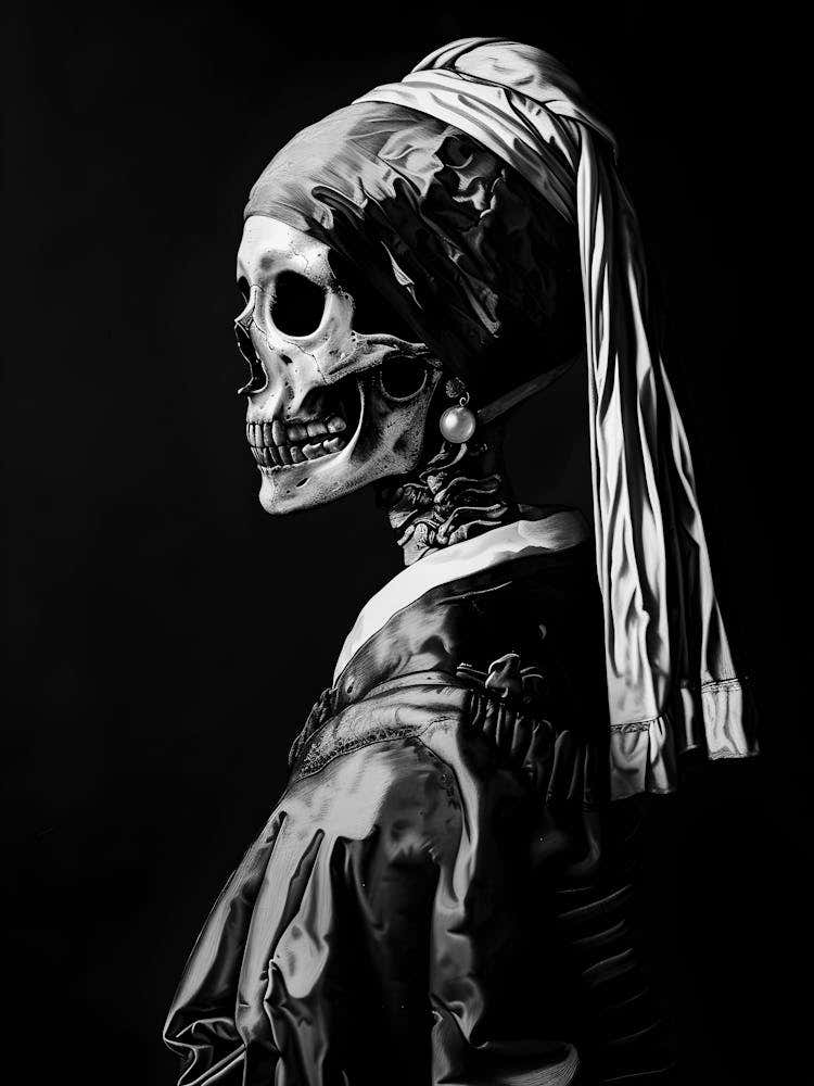 Skeleton Woman With Pearl Earring