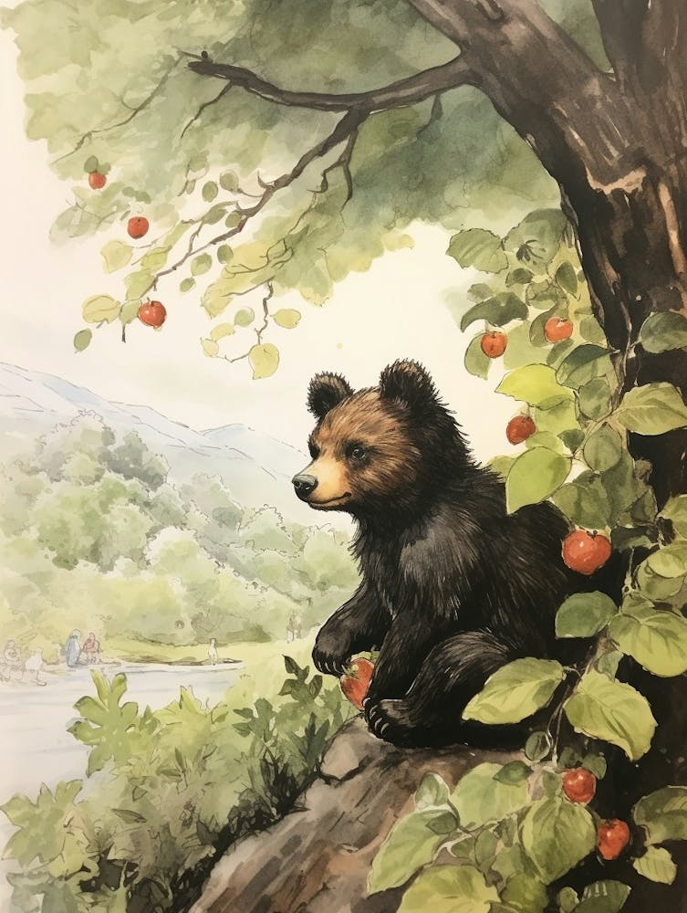 Storybook Animal Watercolour Black Bear 2