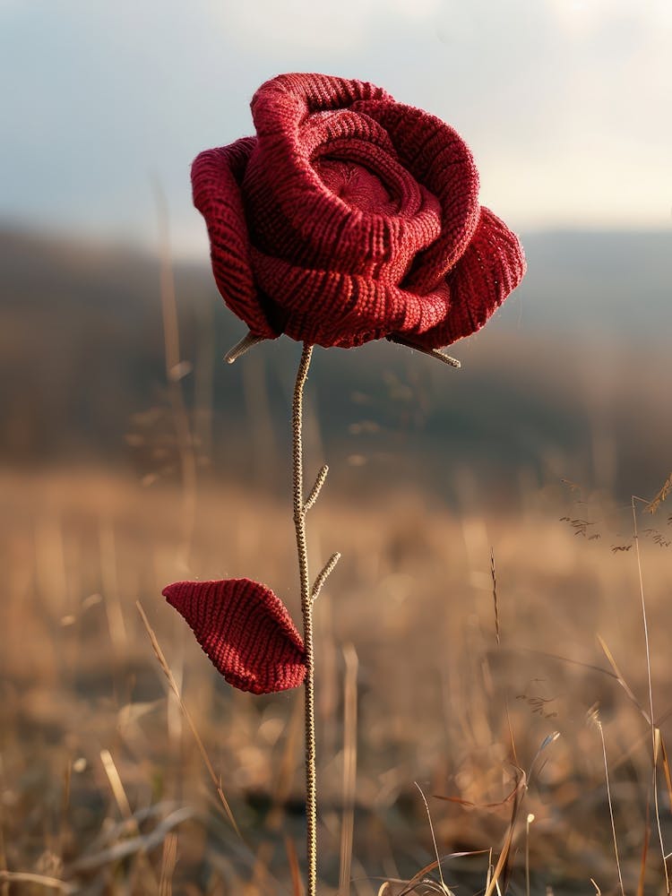 Red Rose Knitted In Crochet 1