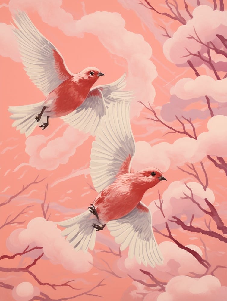 Vintage Japanese Inspired Bird Print Cowbird 2