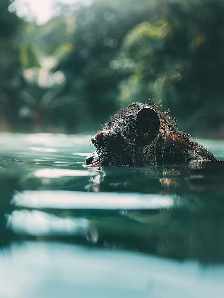 Chimpanzee Swimming In Water