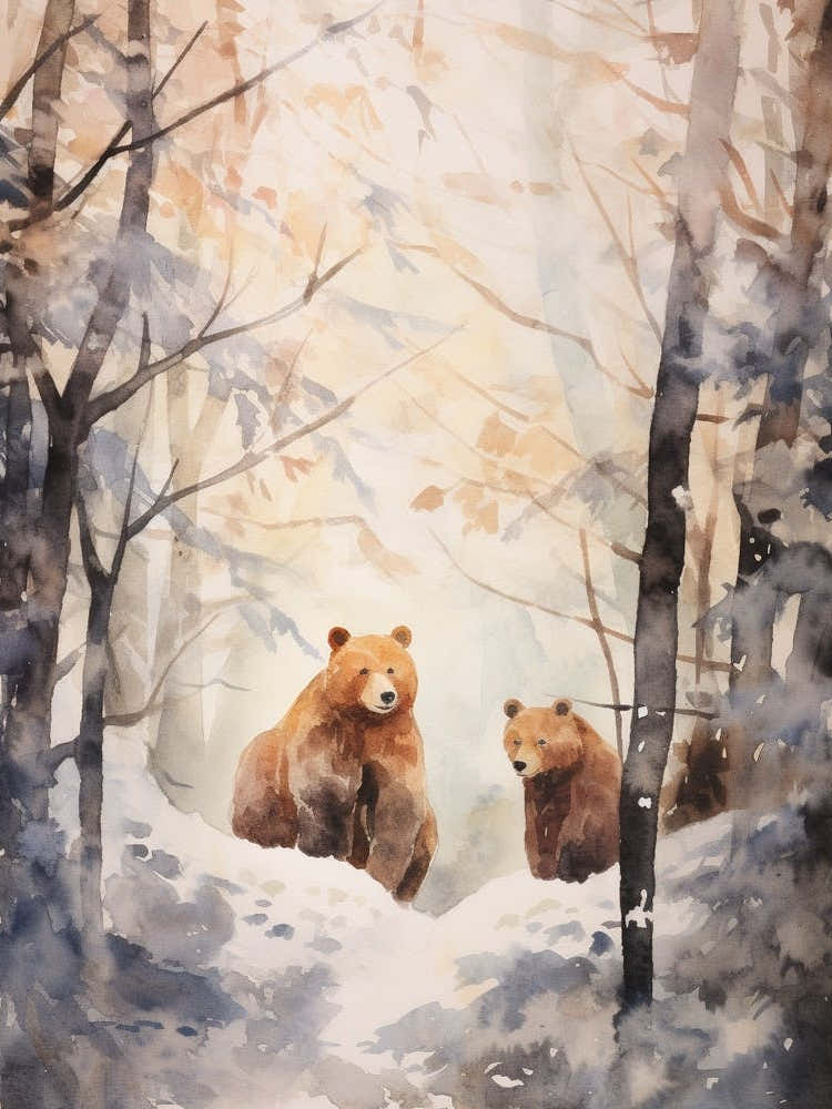 Winter Watercolour Brown Bear 7