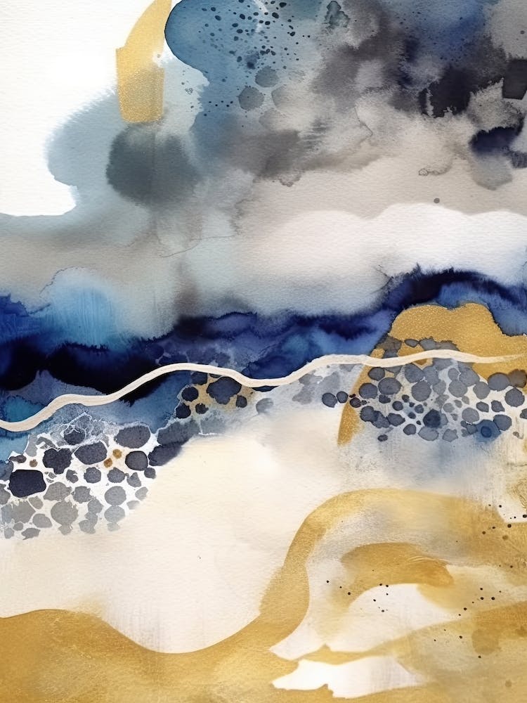 Watercolour Abstract Blue And Gold 1
