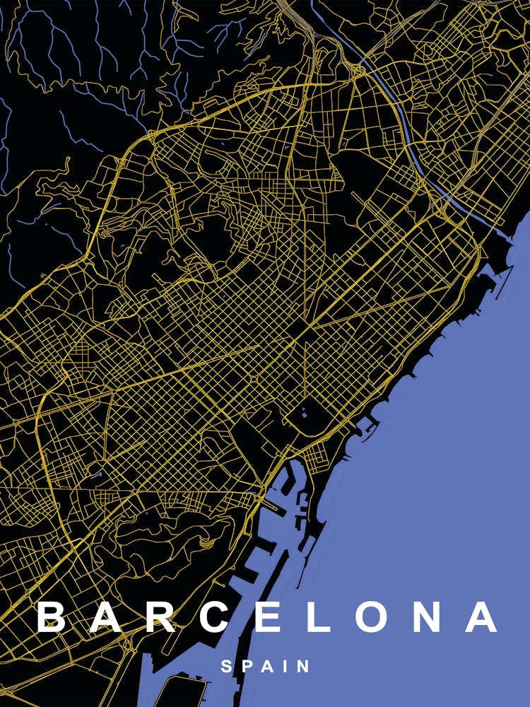 Barcelona Spain City Map Black and Gold