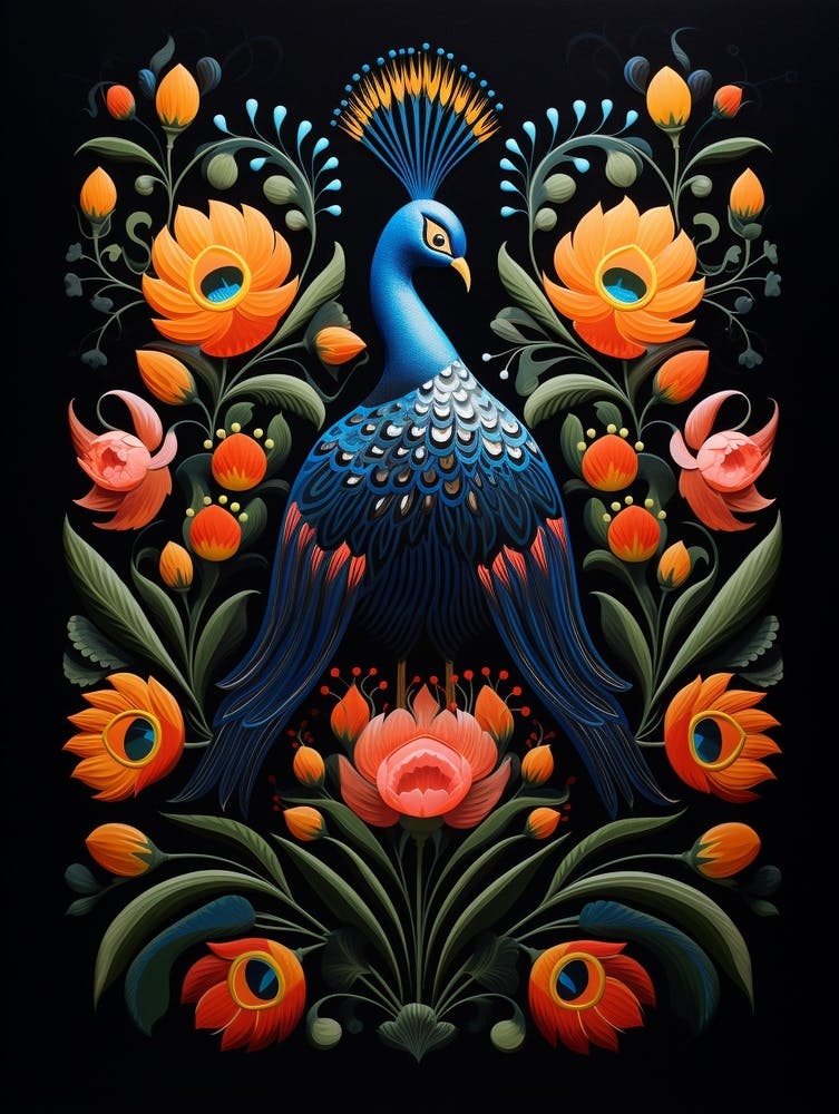 Folk Bird Illustration Peacock 2