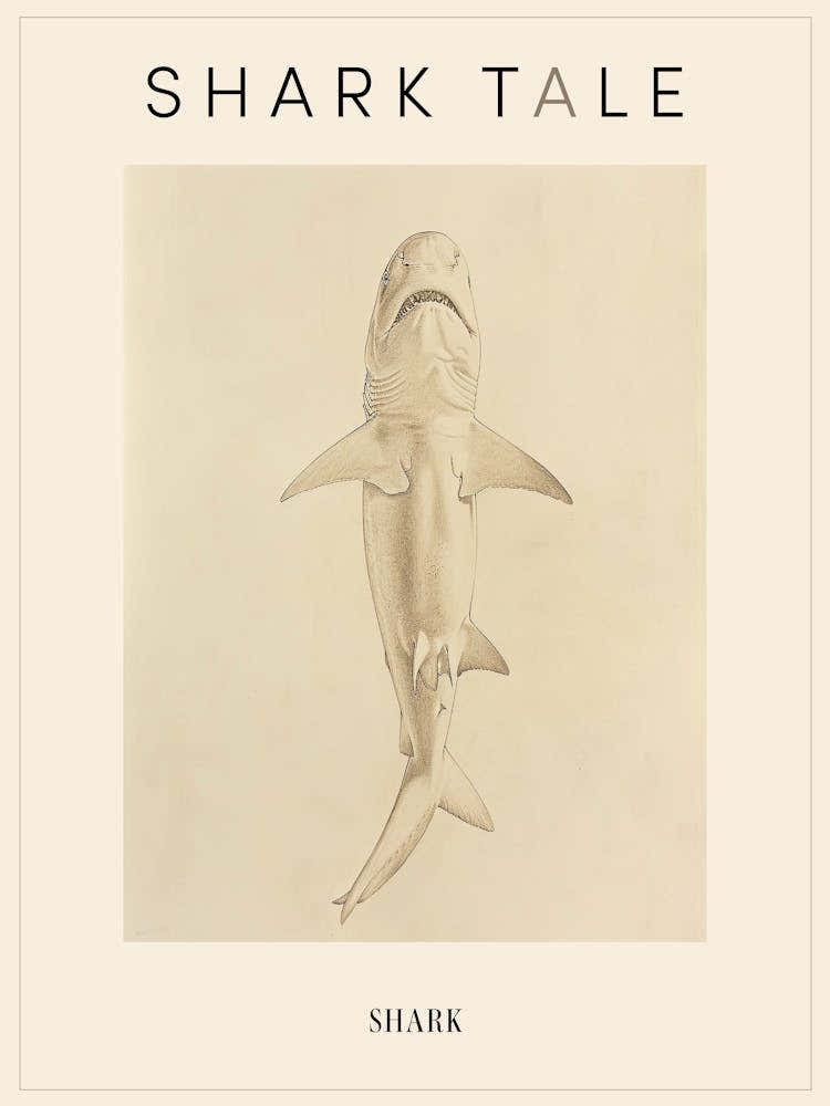 Vintage Shark Pencil Illustration Beige 4 Poster