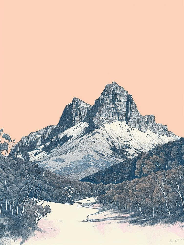 Cradle Mountain Australia Color Line Drawing (7)