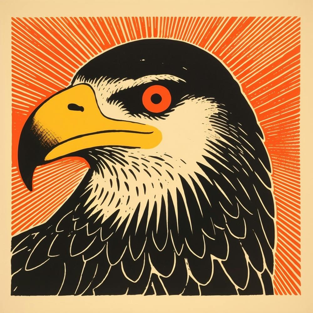 Retro Bird Lithograph Crested Caracara 1