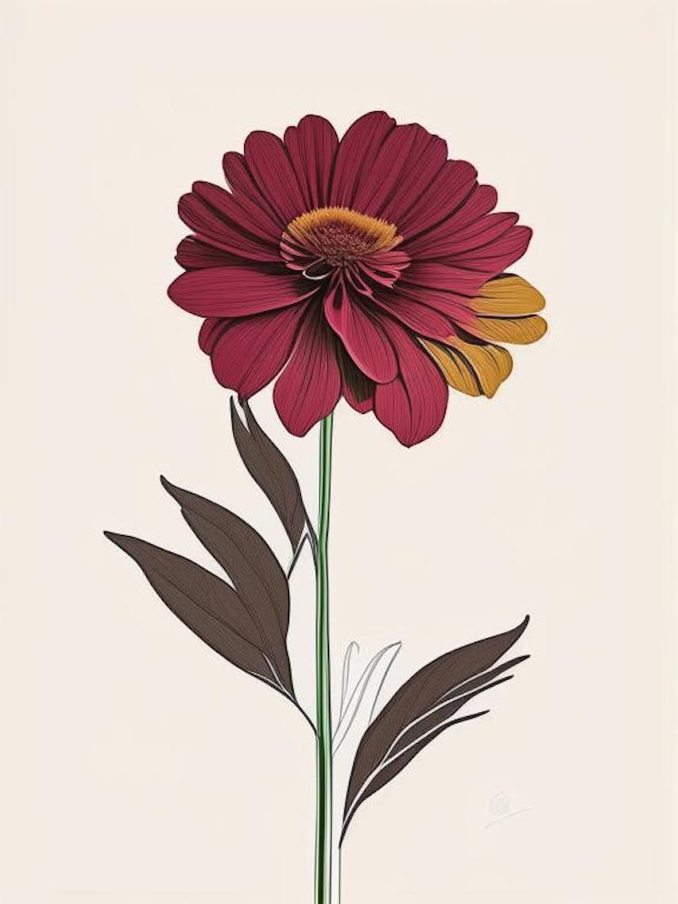 Zinnia Floral Minimal Line Drawing 2 Flower