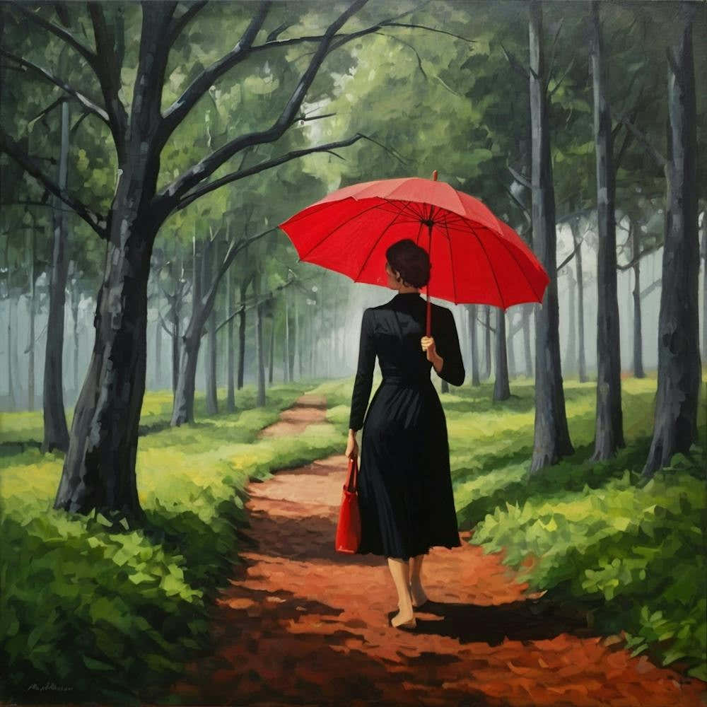 Default Woman With Black Dress And Red Umbrella Walking In The 0