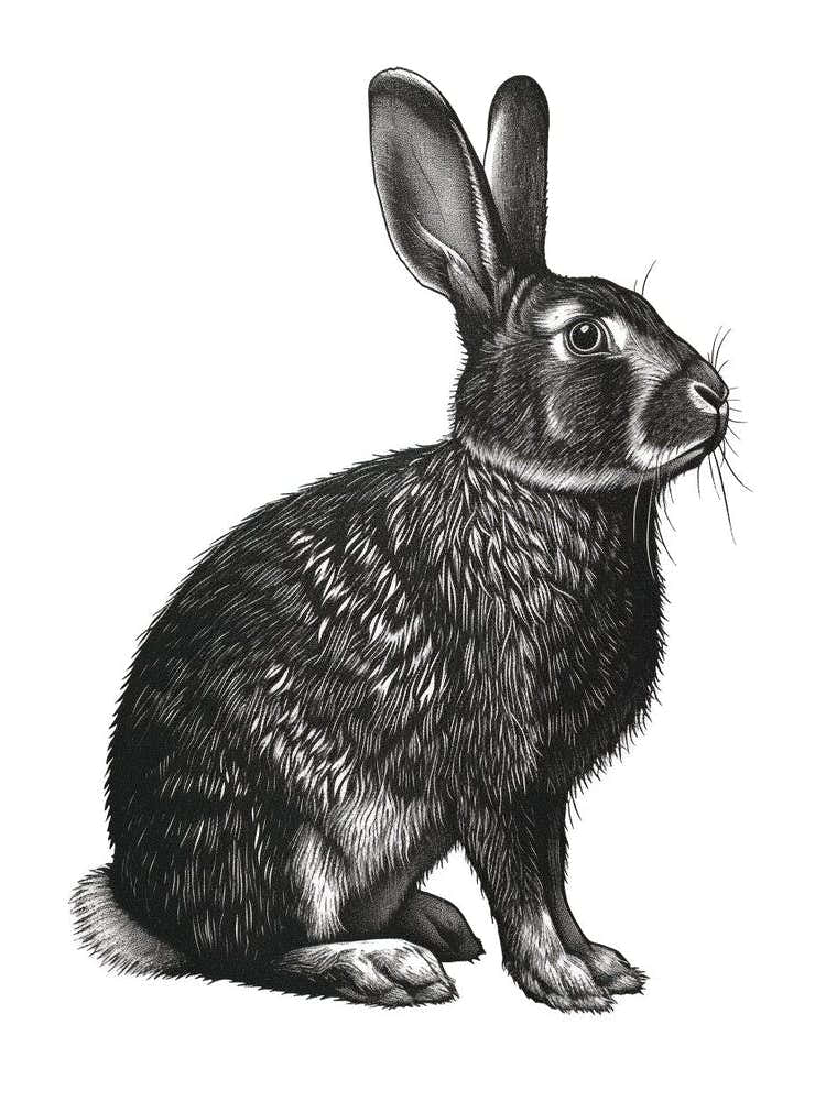 American Fuzzy Lop Black Blockprint Rabbit Illustration 2