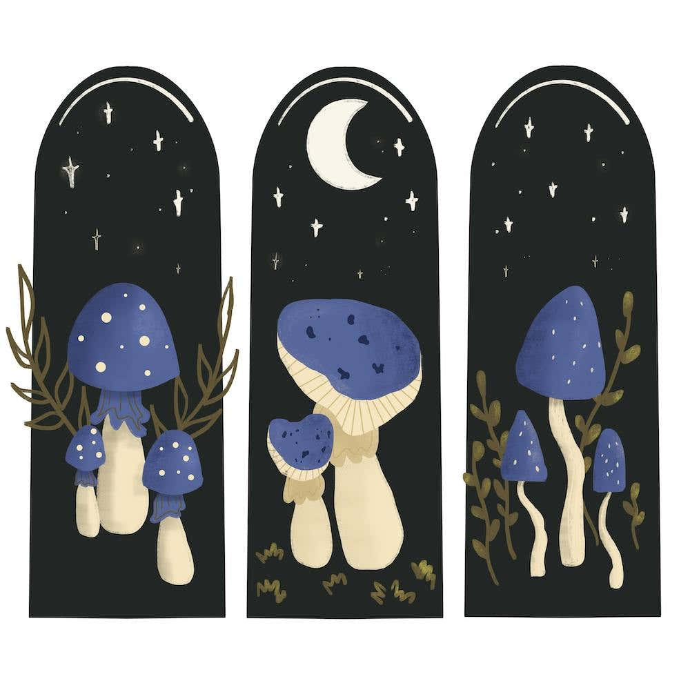 Moonlit Blue Mushrooms