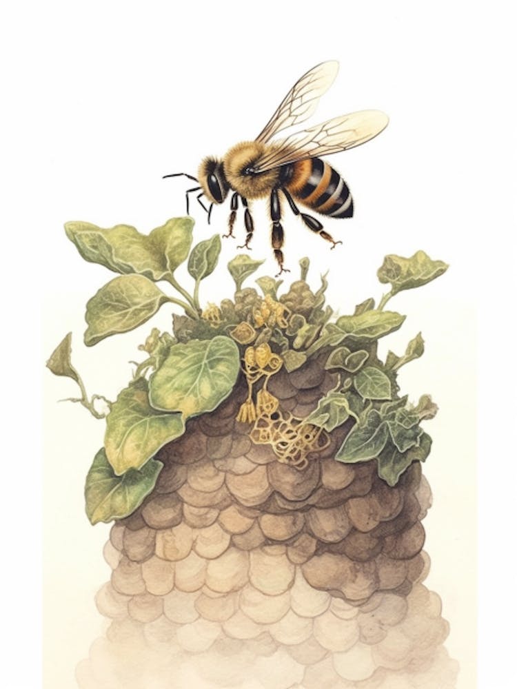 Northern Colletes Bee Beehive Watercolour Illustration 1