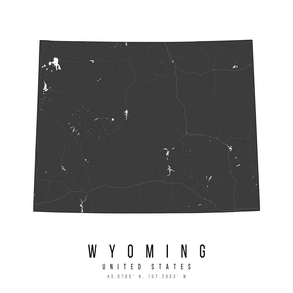 Wyoming Mono Black And White Modern Minimal Street Map Square