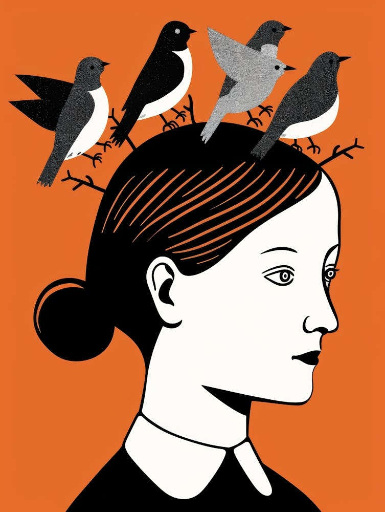 Woman With Birds On Her Head