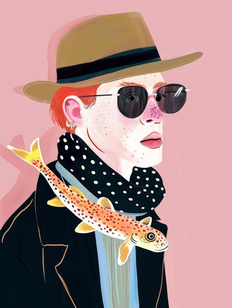 Illustration Of A Man Holding A Fish