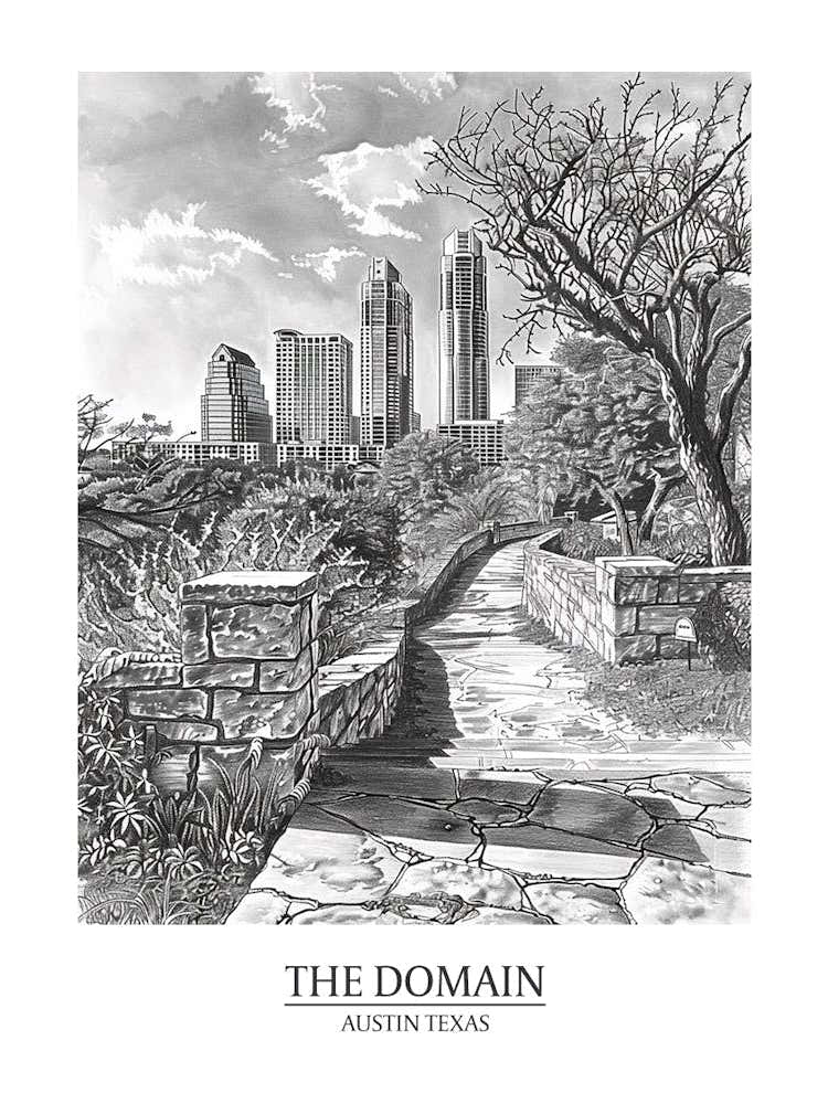 The Domain Austin Texas Black And White Drawing 1 Poster