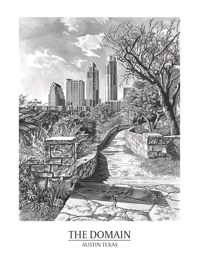 The Domain Austin Texas Black And White Drawing 1 Poster