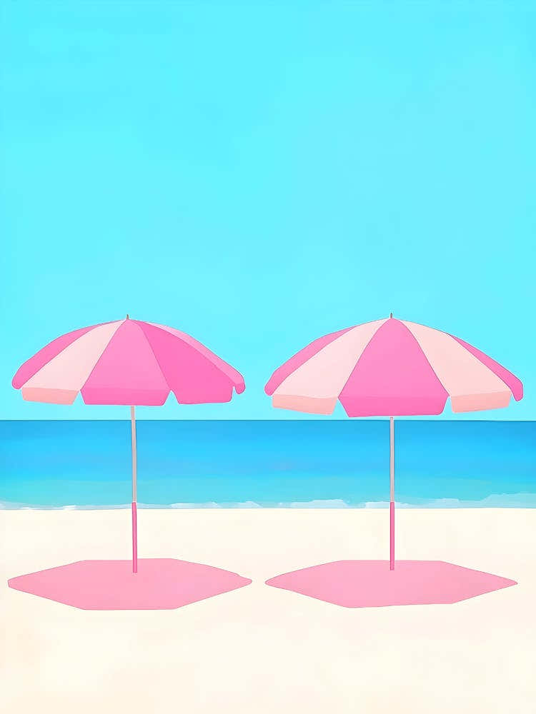 Pink Umbrellas On The Beach