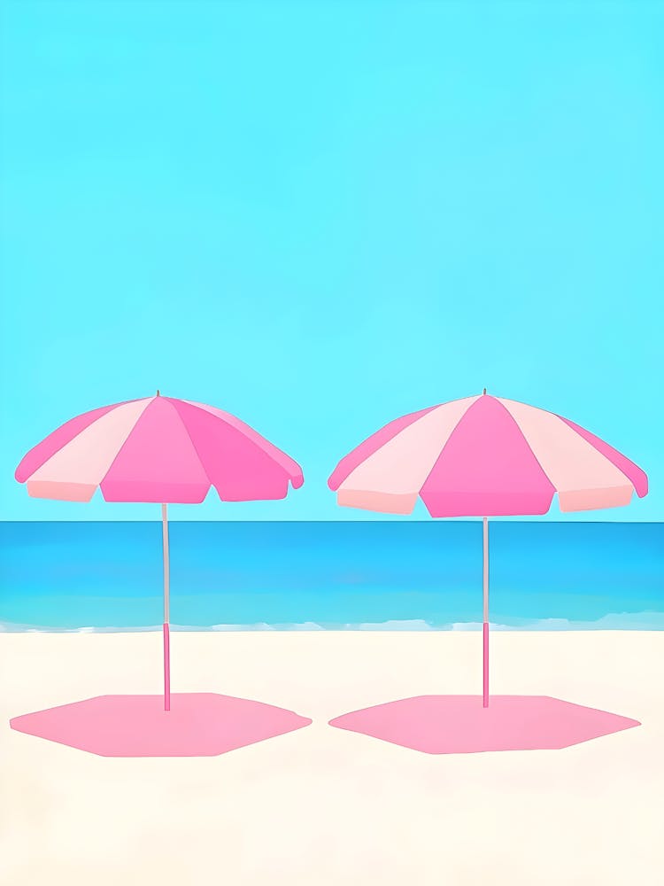 Pink Umbrellas On The Beach