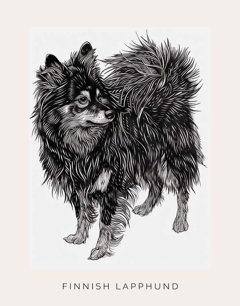 Finnish Lapphund Dog Line Sketch Poster