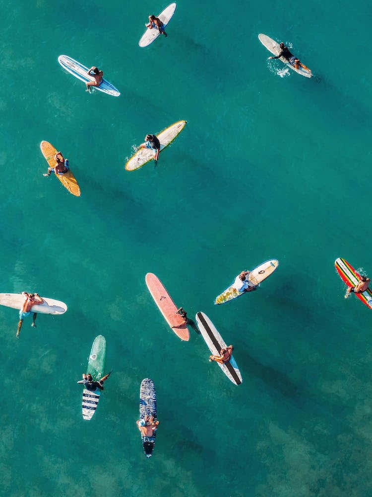 Aerial View Of Surfers