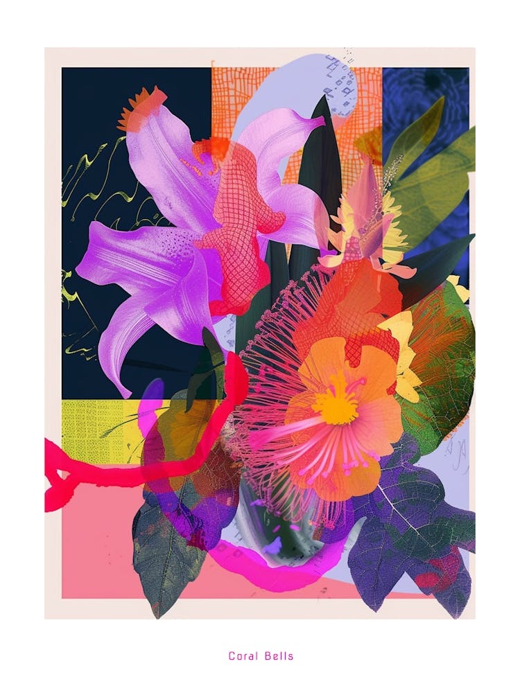 Coral Bells 2 Neon Flower Collage Poster