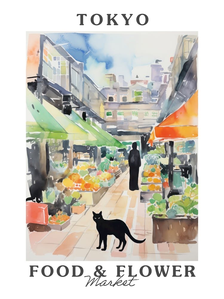 Food Market With Cats In Tokyo 3 Poster