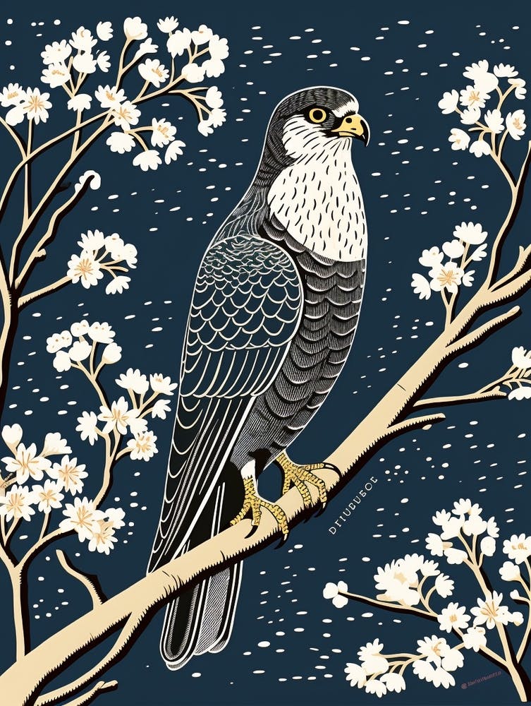 B&W Bird Linocut Eurasian Sparrowhawk 4