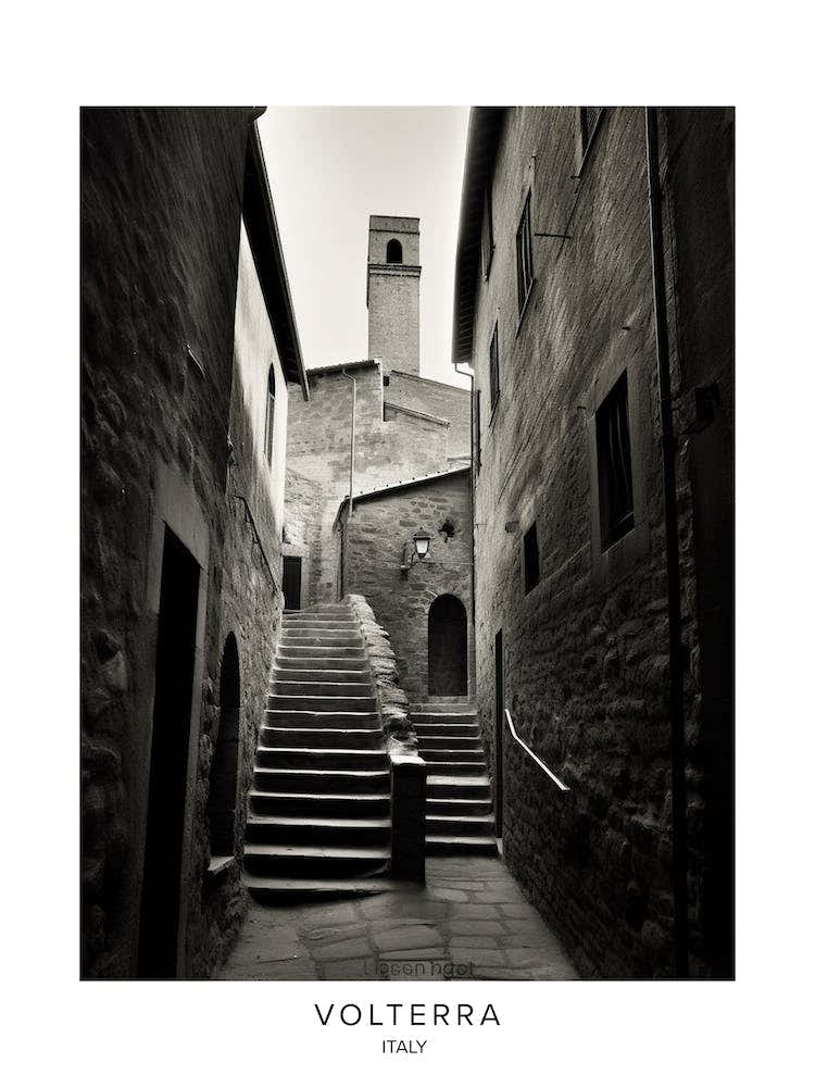 Poster Of Volterra, Italy, Black And White Analogue Photography 4