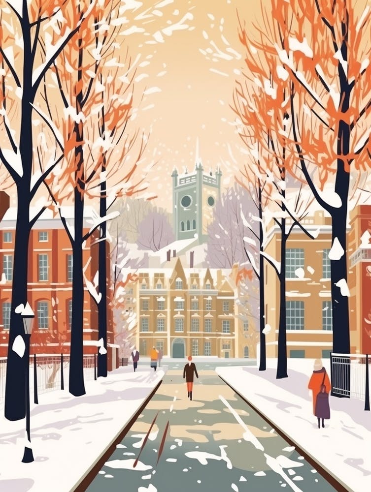 Vintage Winter Travel Illustration Windsor United Kingdom 2