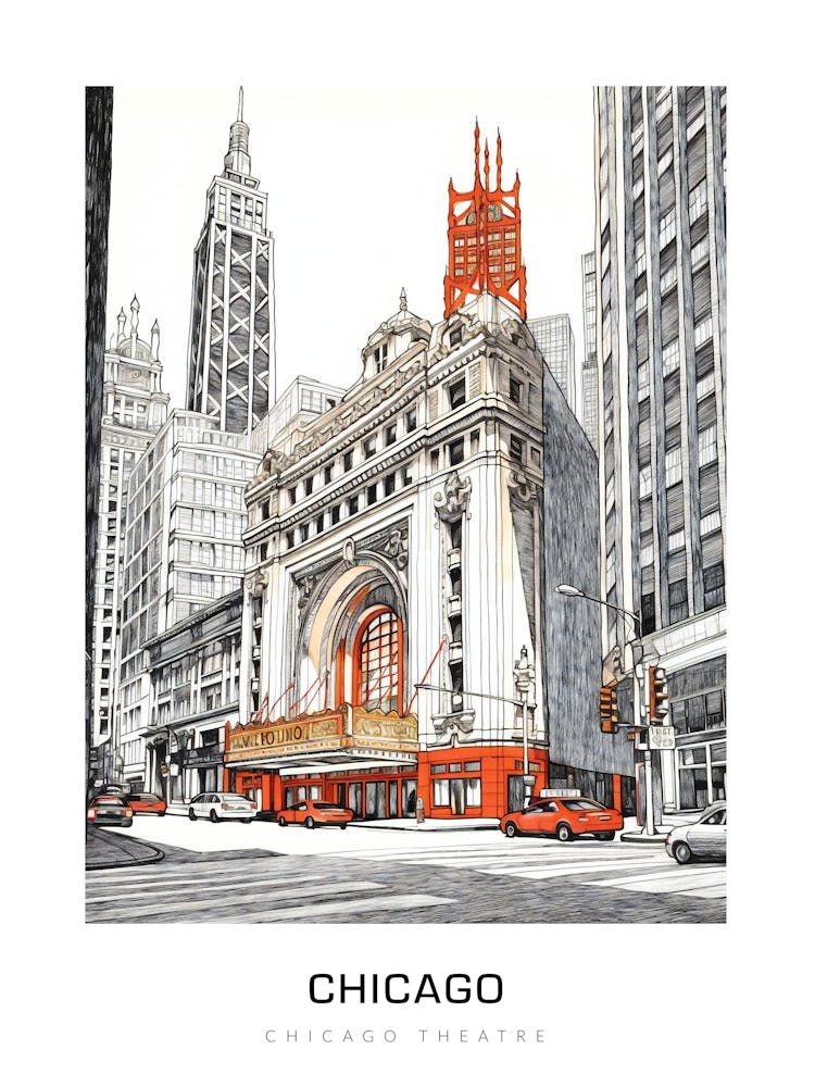 Chicago Theatre 3 B&W Poster