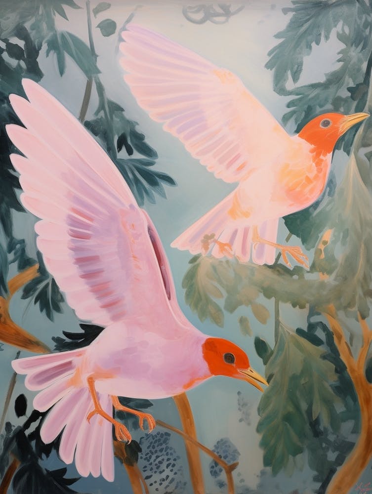 Pink Ethereal Bird Painting European Robin 2