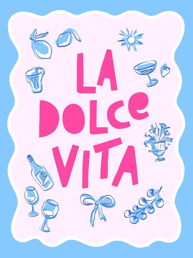 La Dolce Vita Typography Summer Sketch Italian Style Pastel pink blue