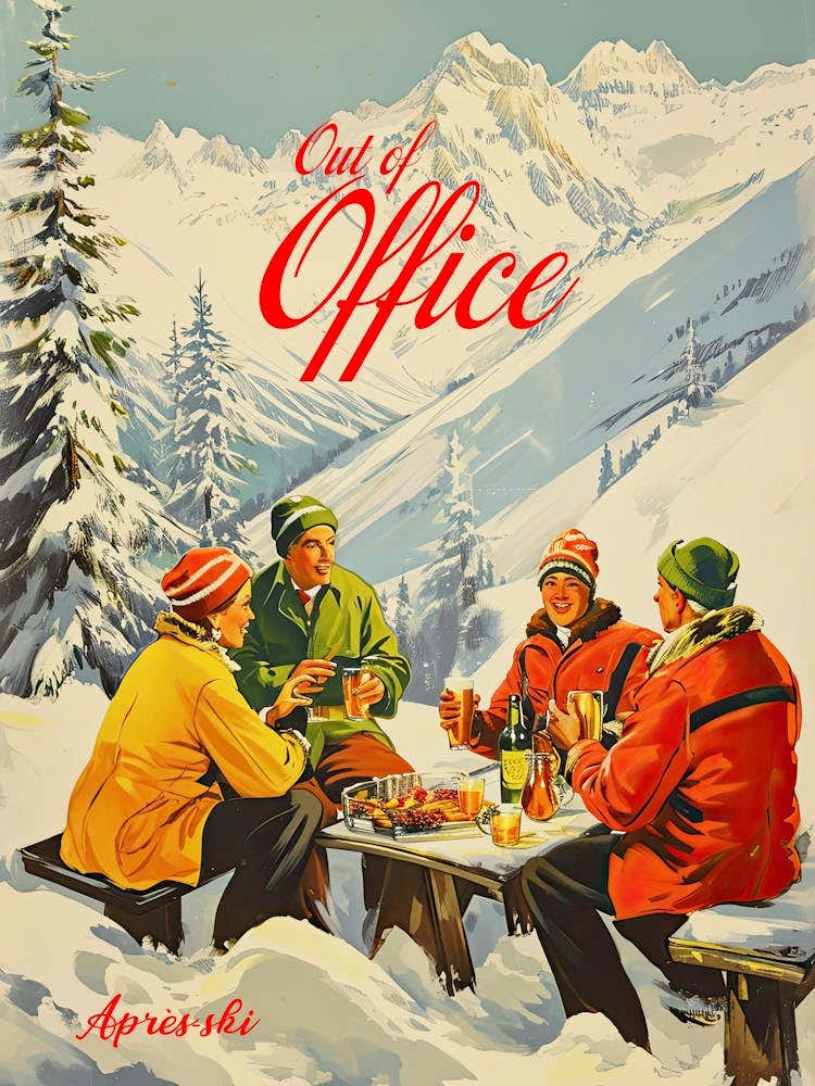 Out Of Office Retro Apre Ski  Vintage Cocktails Art Winter Wall Art