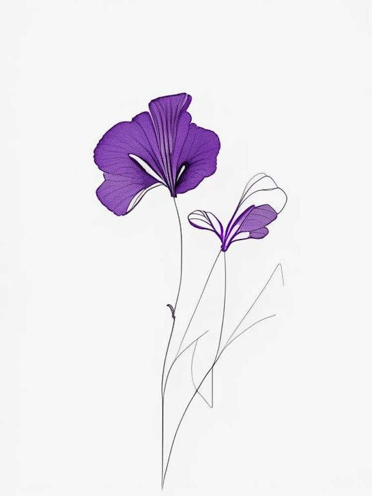 Violets Floral Minimal Line Drawing 3 Flower
