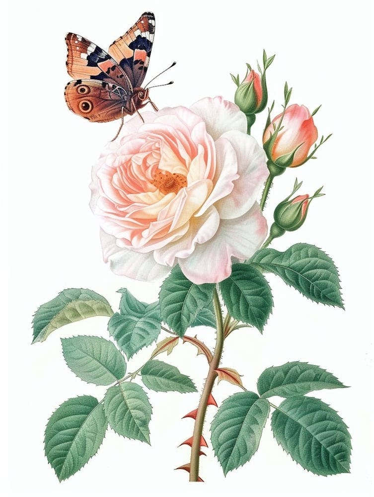 English Roses Painting Rose With Butterfly 2