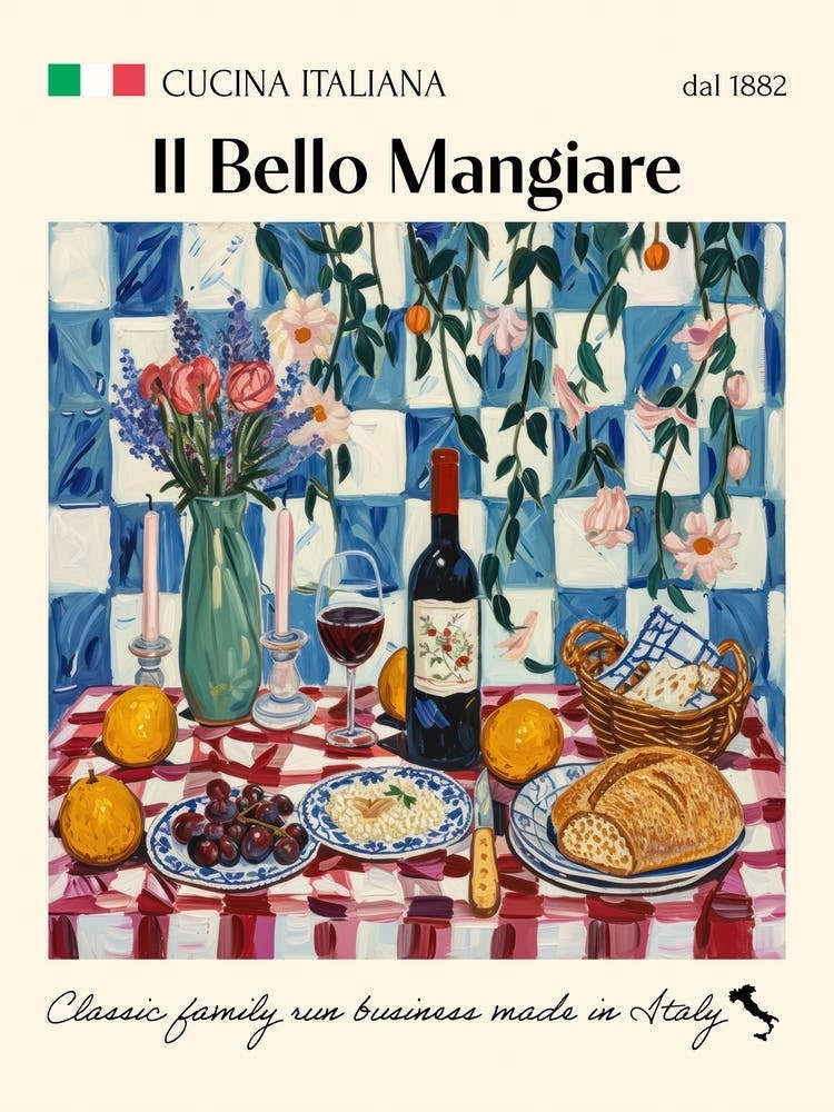 Il Bello Mangiare Trattoria Italian Poster Food Kitchen