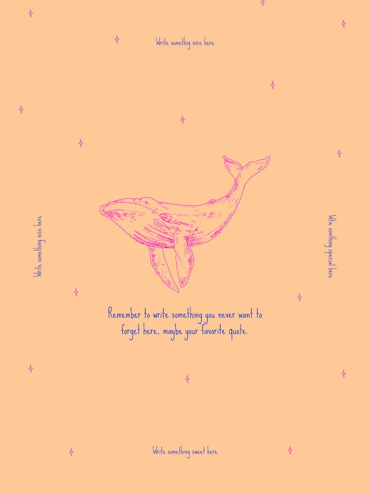 Whale Poster - Minimalist Wall Art with Quote Space, Ocean Animal Illustration Print for Bedroom or Office Decor