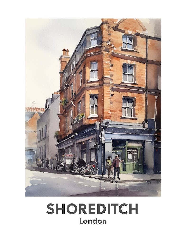Shoreditch, London 4 Watercolour Travel Poster