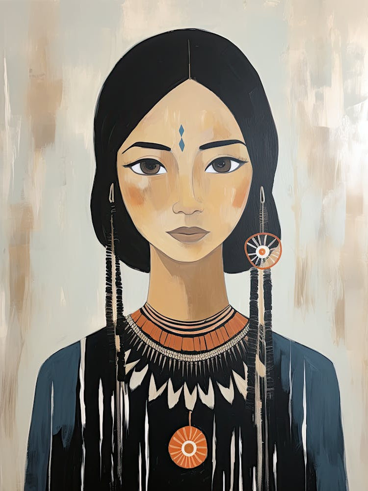 Native American Woman, Boho Art Style