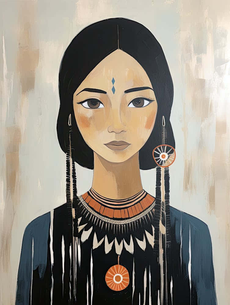 Native American Woman, Boho Art Style