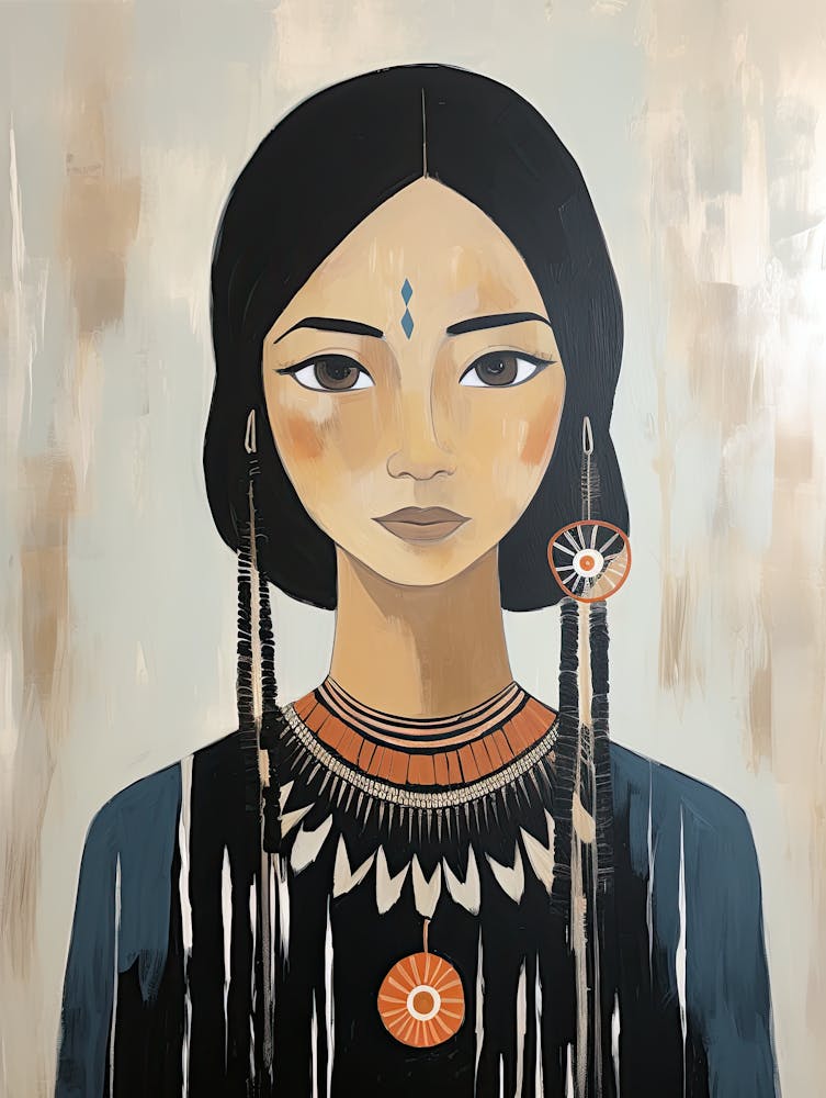 Native American Woman, Boho Art Style