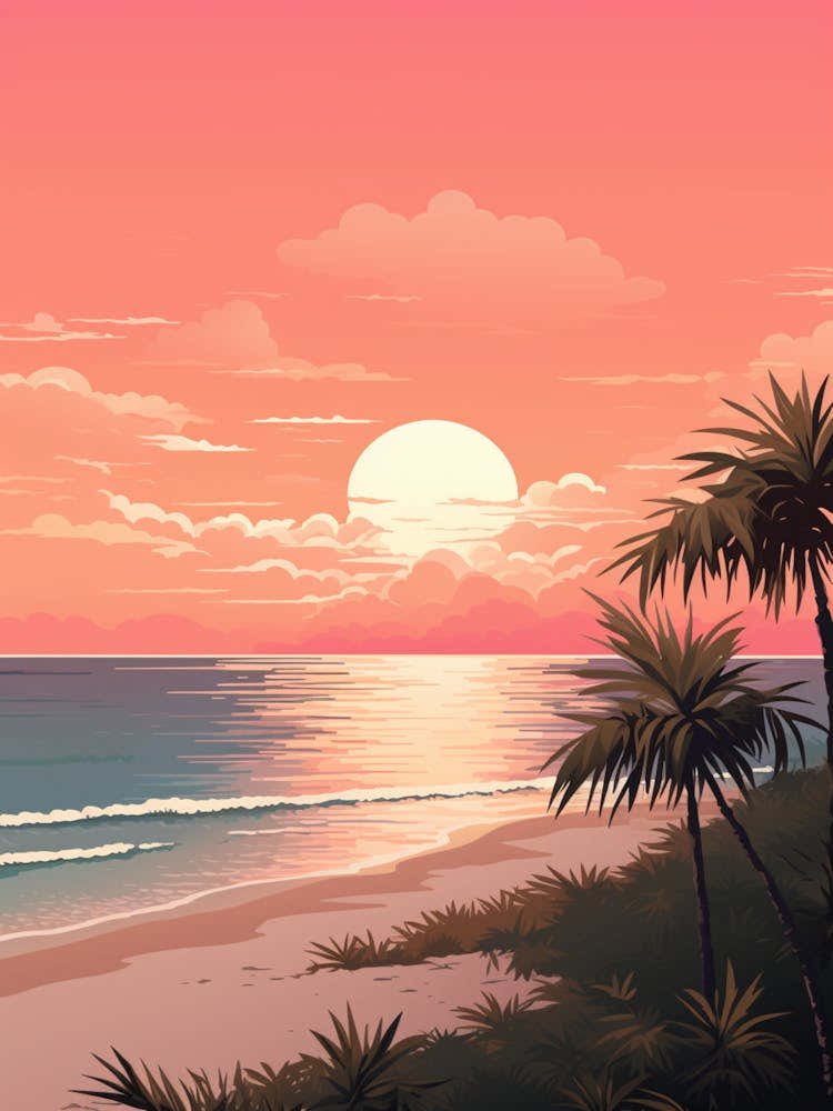Illustration Of Gulf Shores Beach Alabama In Pink Tones 2