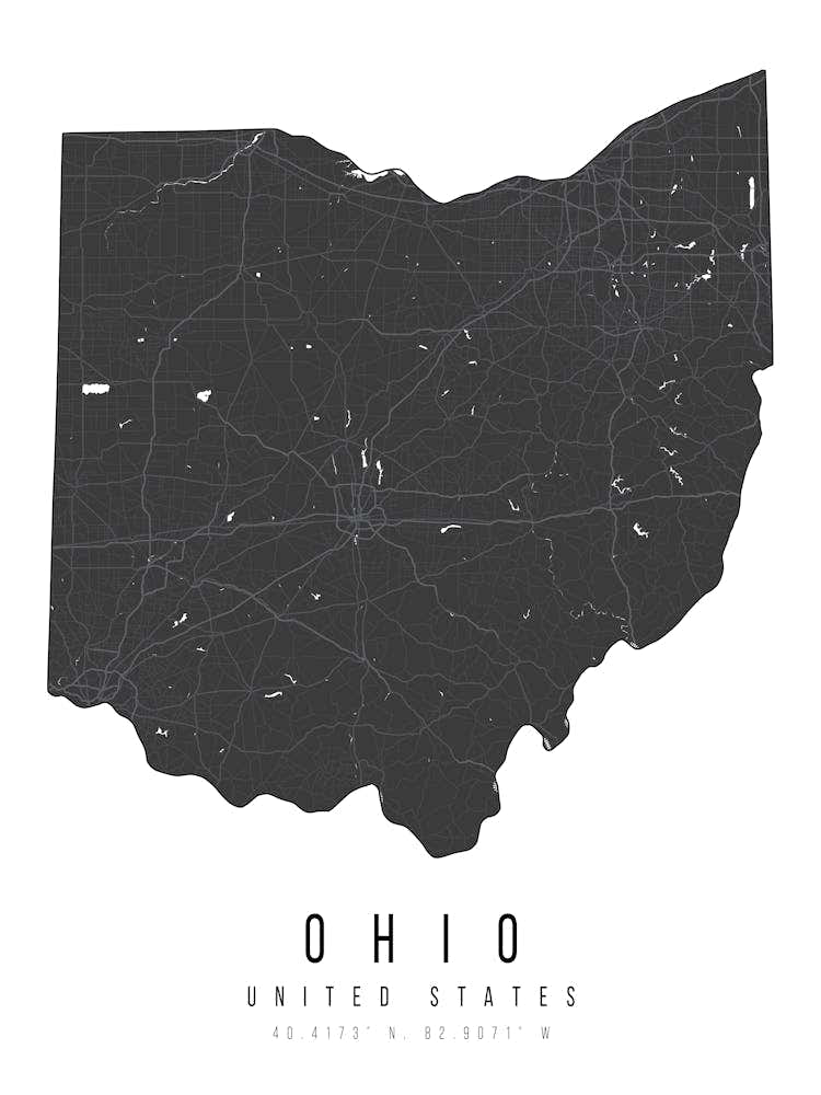 Ohio Mono Black And White Modern Minimal Street Map